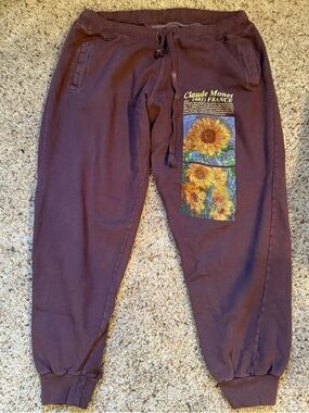 Claude Monet Sunflower Graphic Joggers - brown